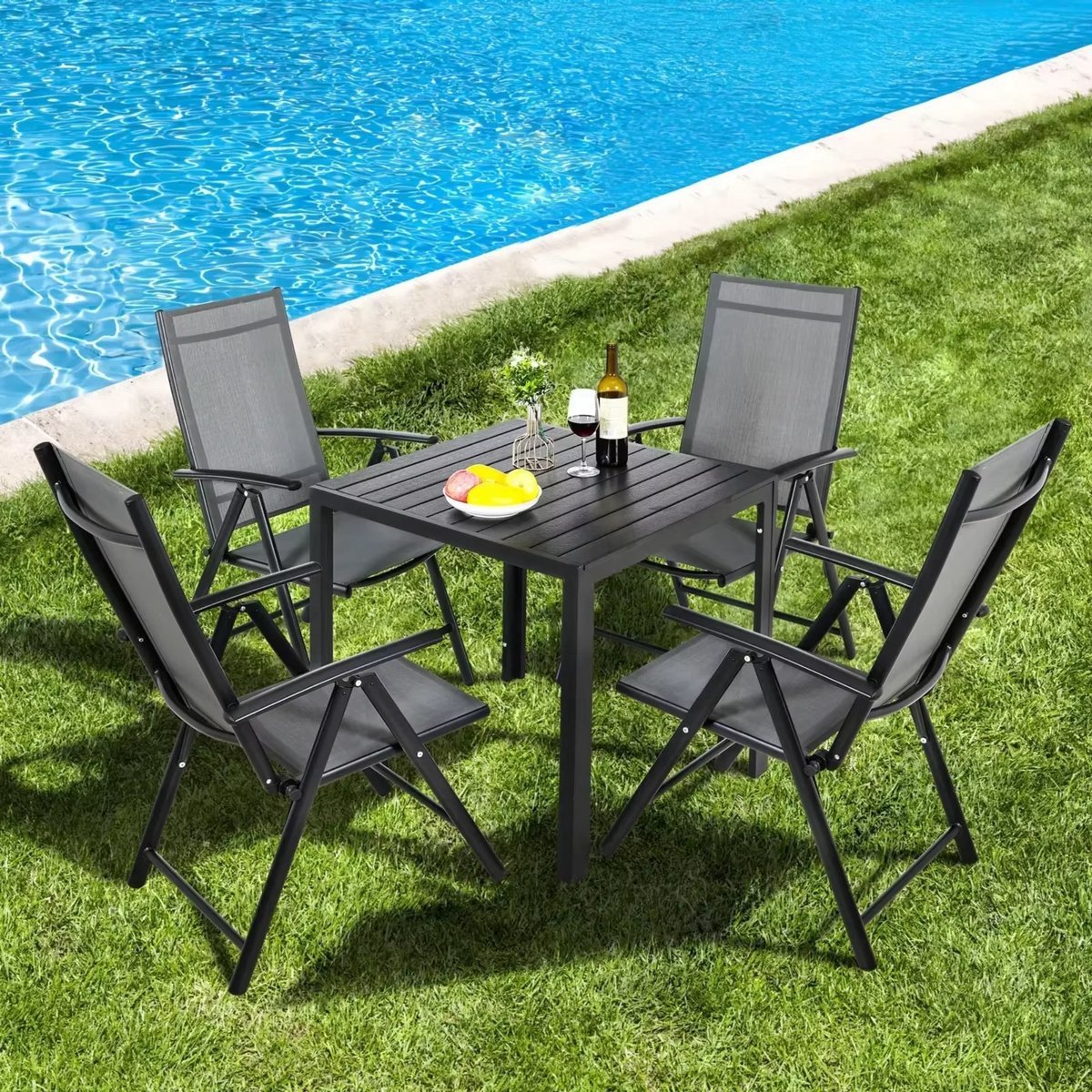 Tuintafel Valora - Aluminium - Voor binnen en buiten - Vierkante vijzettafel tuin - Zwart - Bistrotafel - Eettafel - Hitte- en Weerbestendig