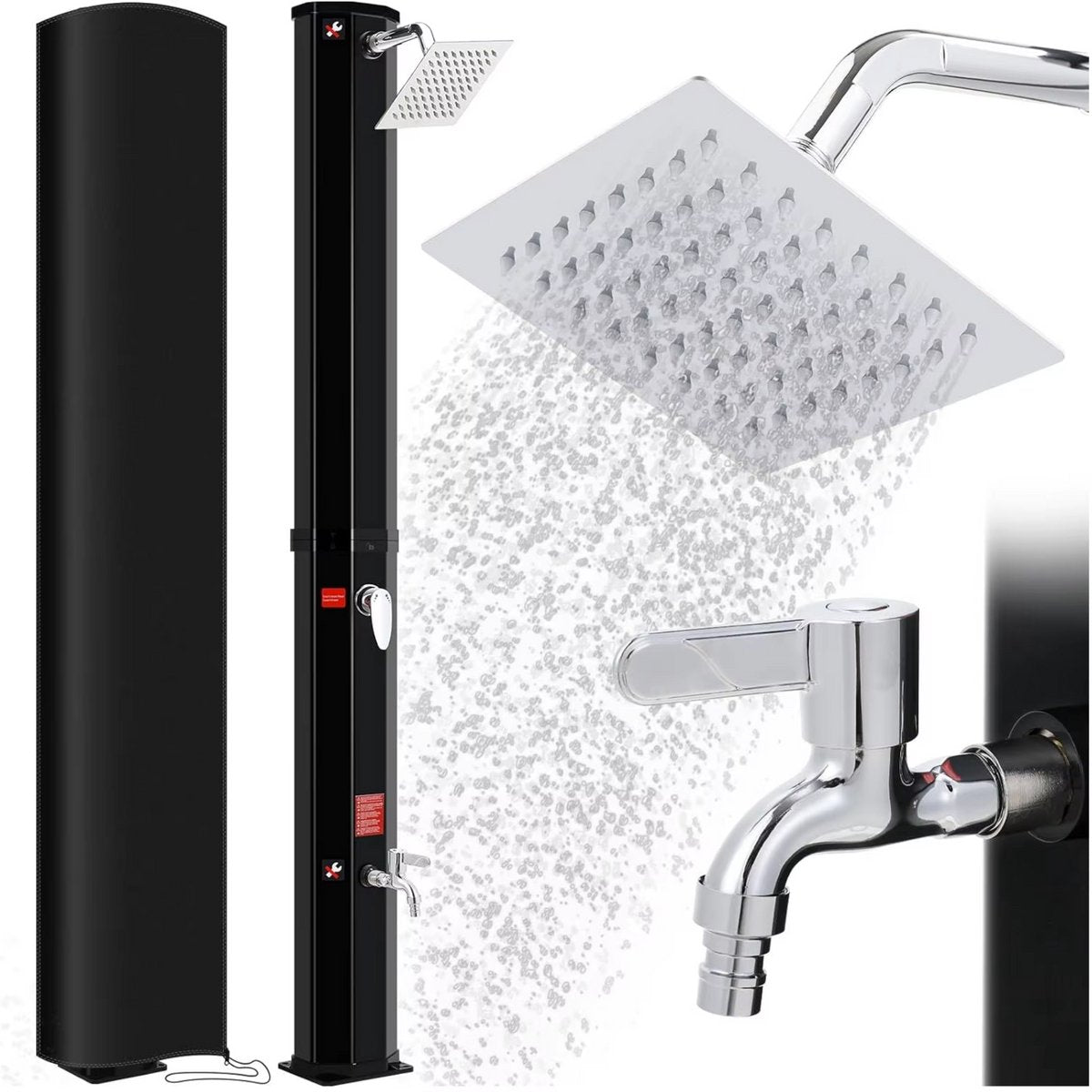 Vrijstaande Buiten Douche - Zwart - Tuindouche - Sauna douche - 360° Zonne-energie Douchekop en Voetspoeluitloop - Temperatuurgestuurd tot 60°C - Met Deksel - 60L