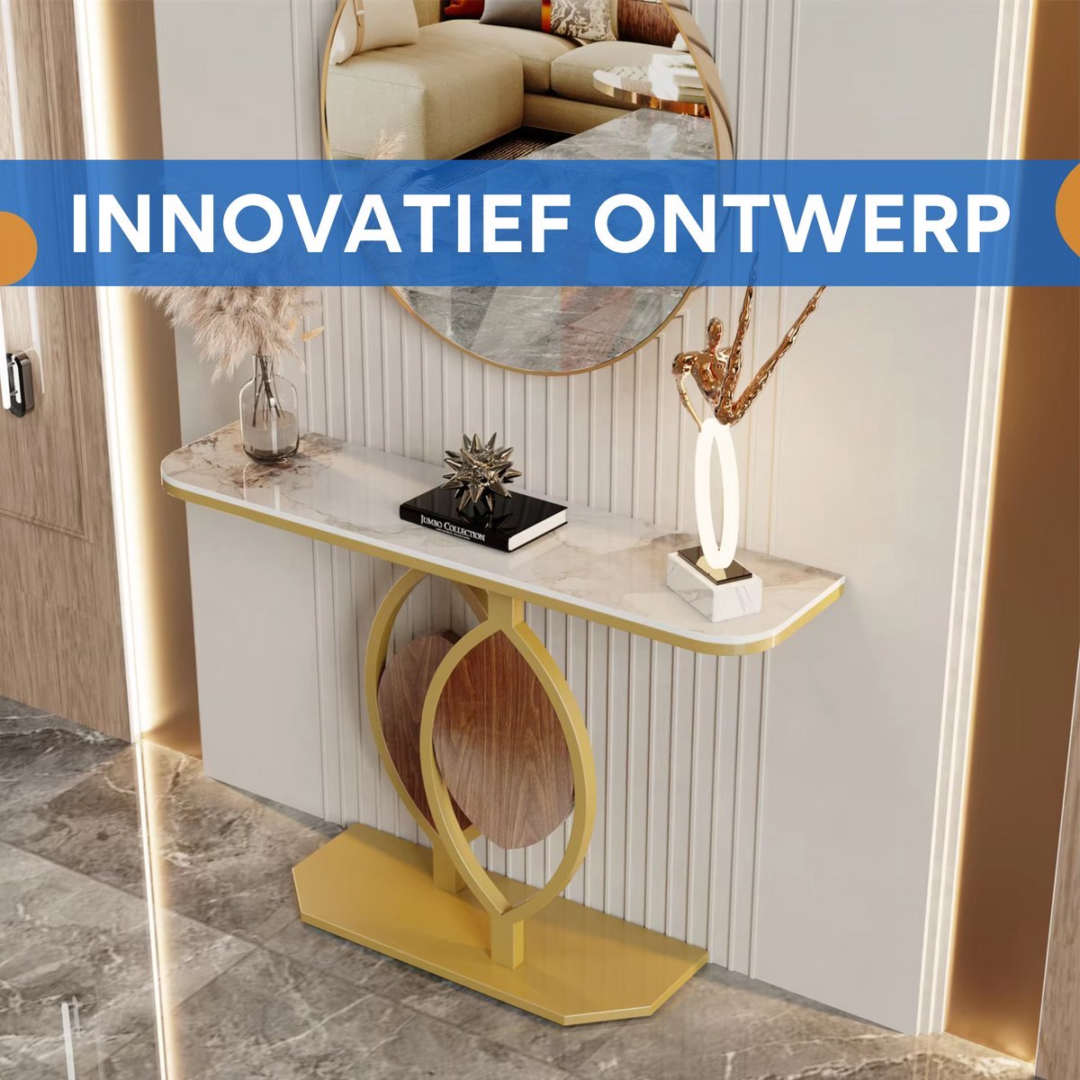 Consoletafel Royal Valora - Wit/goud - Wandtafel - Marmerlook - Haltafel - Sidetable - 120cm