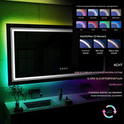 Badkamerspiegel Luvio - Met RGB verlichting - 120x80cm - Rechthoekig - Voor Badkamer, Make-up & Wandmontage - Dimbaar licht