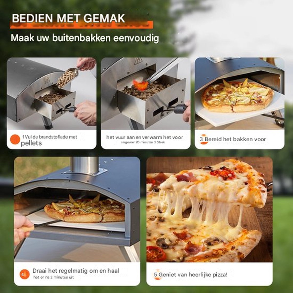 Pizza oven Deluxe - Draagbaar - Outdoor - RVS Pizza Oven - Max 540℃ - Schep & Pizza Steen & Draagtas