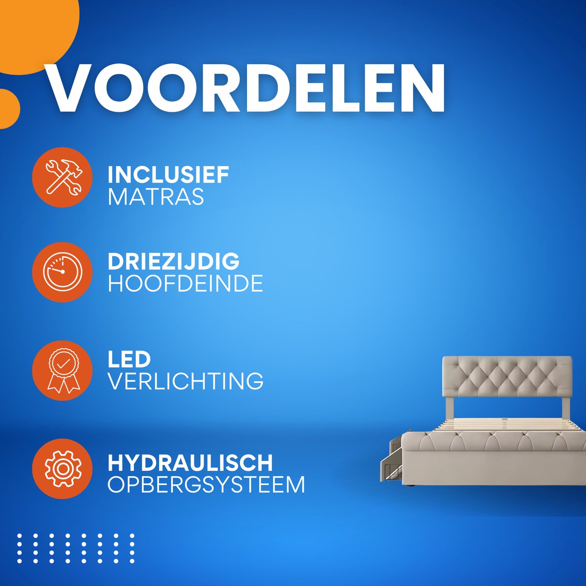 Bed - Tweepersoonsbedden - Tweepersoonsbed - Twijfelaar - Voor Slaapkamer - Functioneel Tweepersoonsbed met Chesterfield Hoofdeinde & 4 Laden - Inclusief Matras - 140x200cm