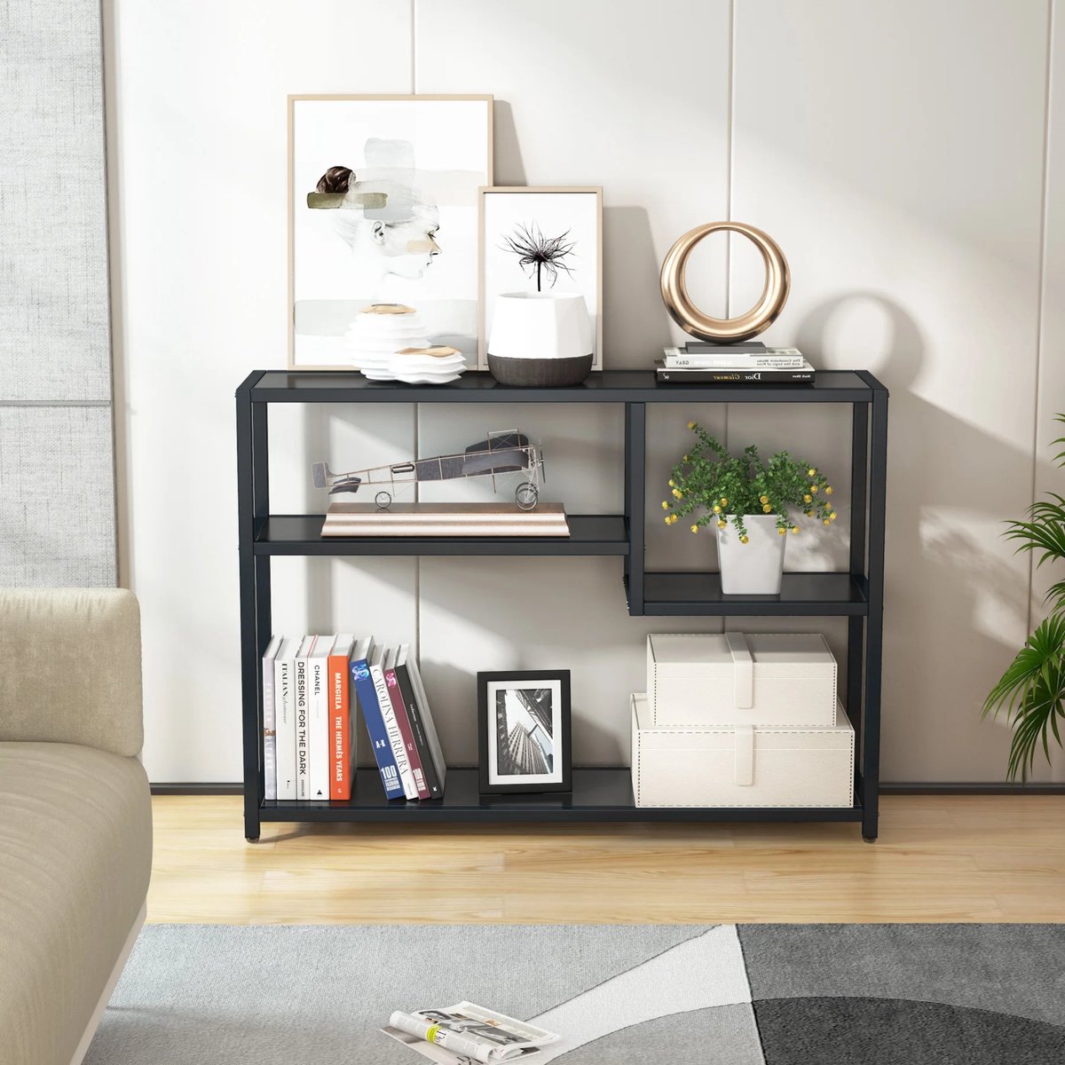 Console tafel Dolia - Zwart - Wandtafel - Sidetafel - Dressoir - Hout- Haltafel - Woonkamer of hal - 110cm