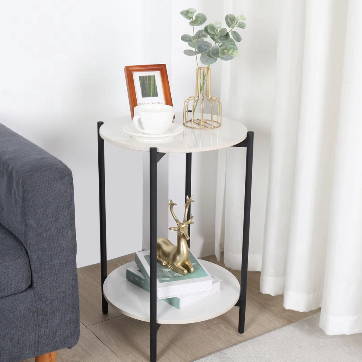 Massieve bijzettafel Mira - Goud - Salontafel - Woonkamer - Emerald look - Side table - 40cm