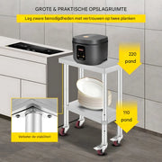 Keukentafel horeca - RVS - Werktafel met wielen - Bijzettafel verplaatsbaar - Keukeneiland