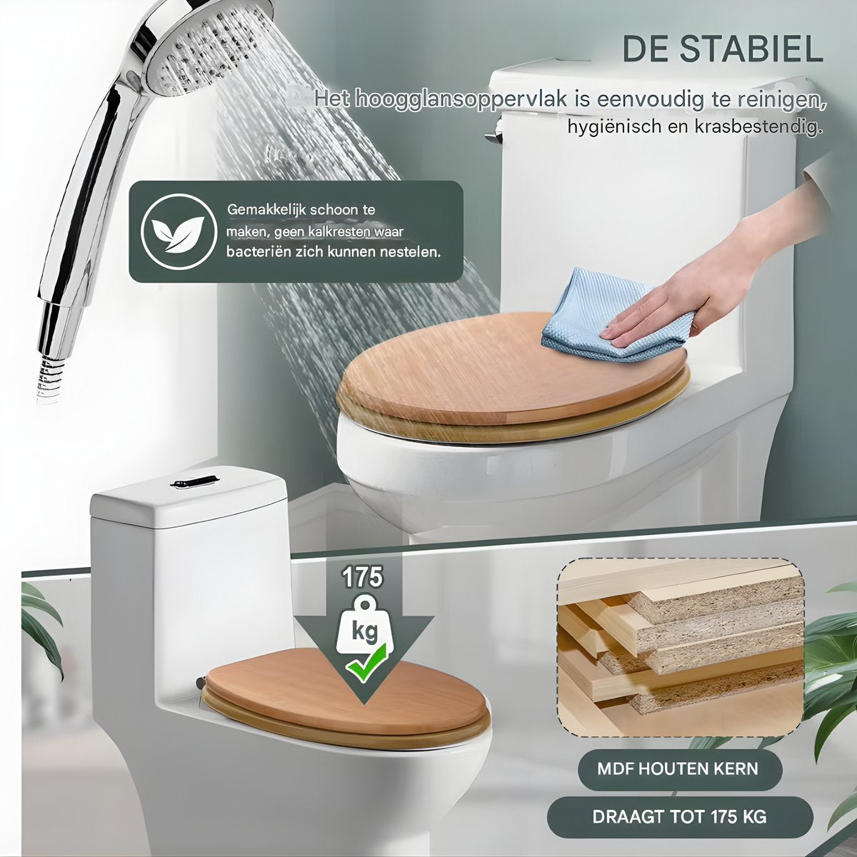 WC-bril - Toiletbril – Voor Toilet & Badkamer – Soft-Close – MDF - Houtlook