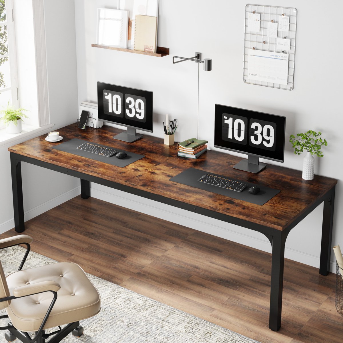 Dubbel computerbureau - Bruin - 200cm bureau - Voor 6 personen - Voor volwassenen
