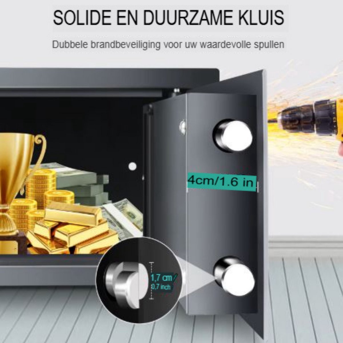 Digitale Stalen Beveiligingskluis Zentario - 4,6L - Commerciële Kluis - Elektronische Beveiliging - 2 Sleutels - Thuiskantoor