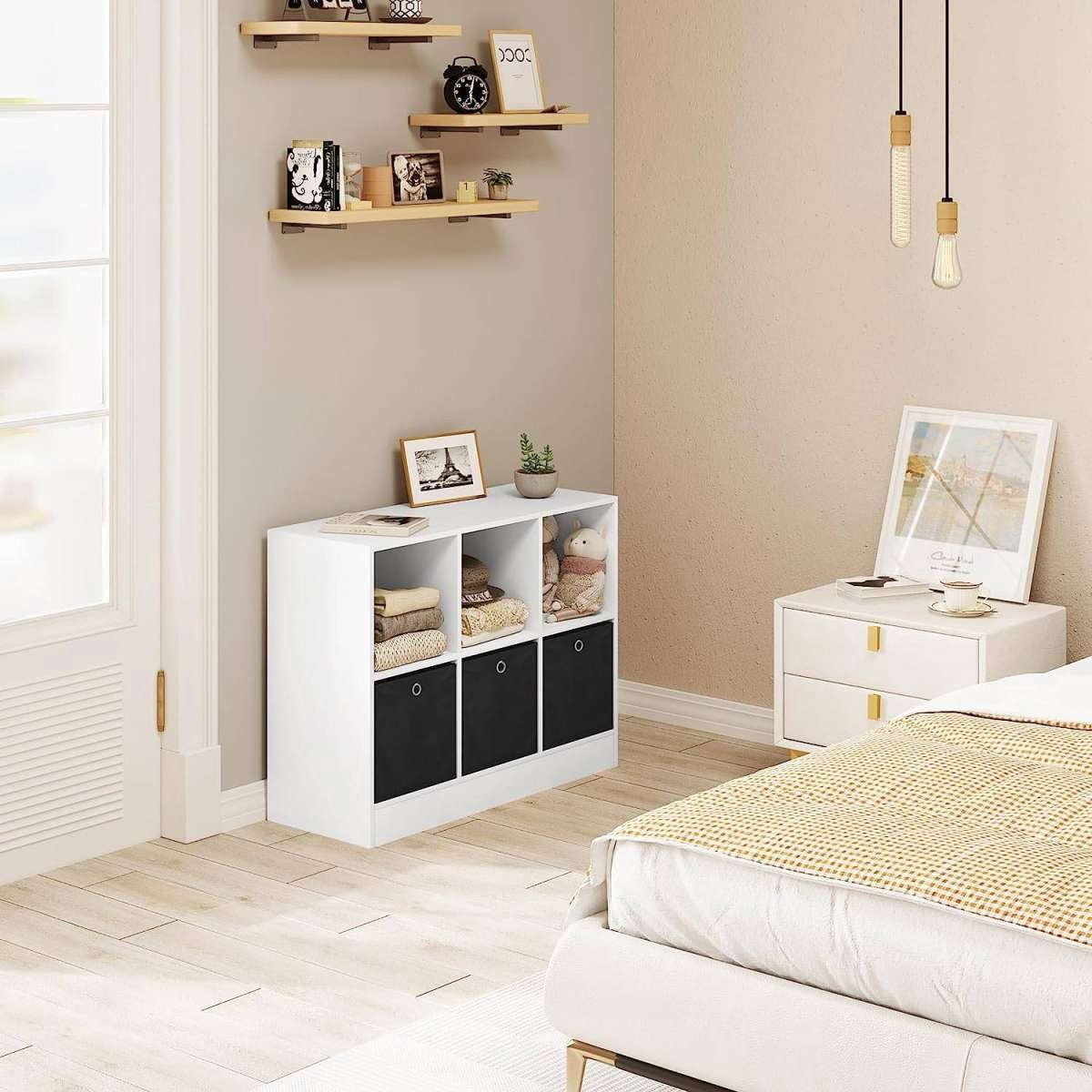 Happyment Boekenkast Bilta - Industrieel - 6 Vakken - Oak - 3 Lades - Boekenrek - Woonkamer, slaapkamer en kinderkamer - Hout - 80 x 60 x 30 cm