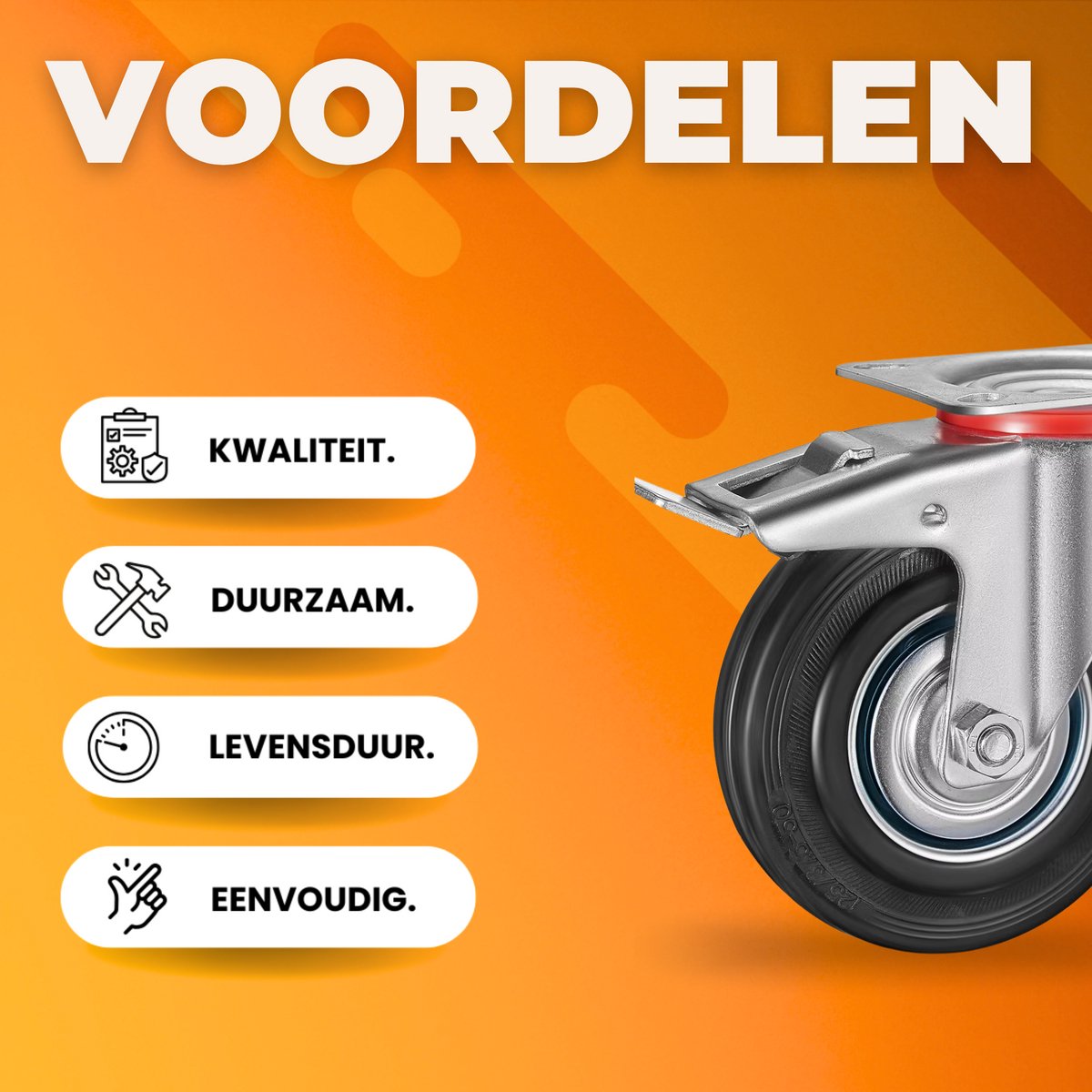 Zwenkwielen met rem - Set van 8 - 125 mm - Set van 4 - Transportrollen - Zware wielen - 150KG Draagvermogen