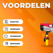 Elektrische Lier - 300-600 kg - Takel - Kabeltakel - 12 m Hefhoogte - 10 m/min - Met afstandbediening