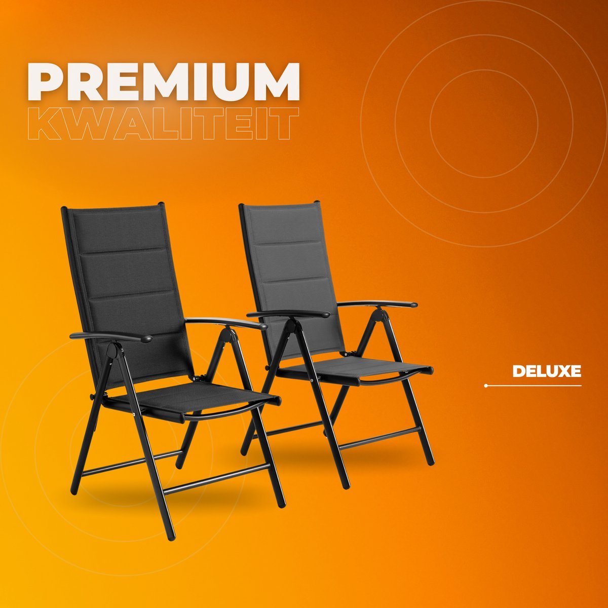 Tuinstoelen set Valora van 2 - Inklapbaar - Lounge stoel - Rugleuning met 7 verstelbare instellingen, met armleuningen, weerbestendige buitenstoel aluminium structuur - Donkergrijs
