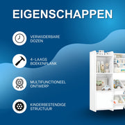 Speelgoedopbergkast – Kinderspeelkamer - Kinderboekenkast – Voor kinderen in kinderkamer of speelkamer – 6 verwijderbare dozen en 4-laags boekenplank – Wit