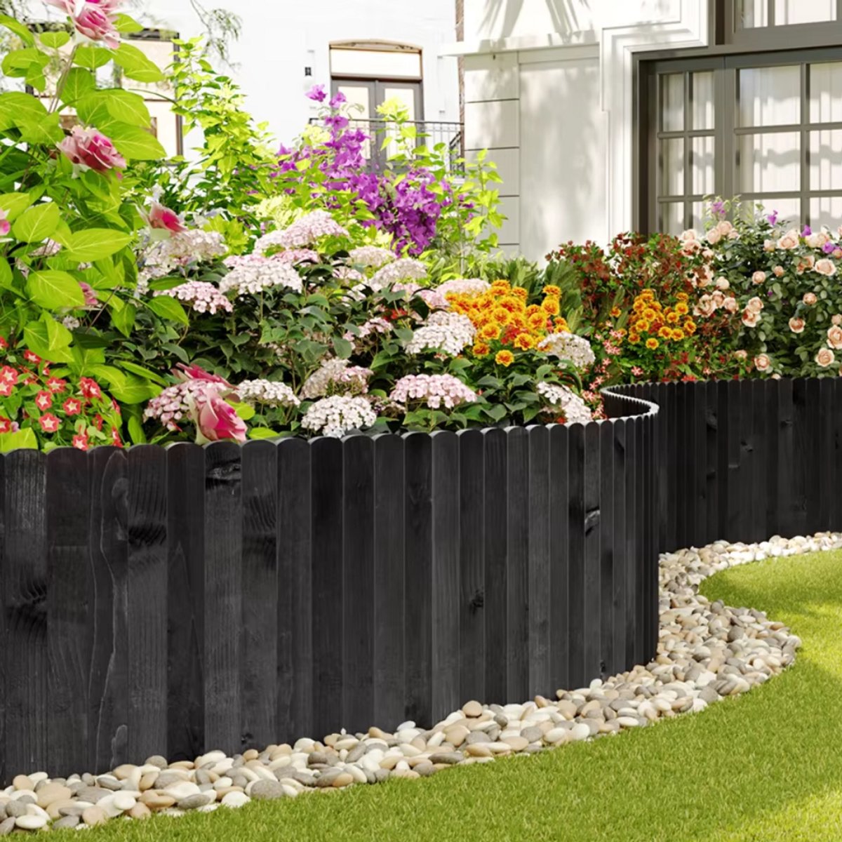 Tuin Gras Gazon Rand - Flexibele Houten Border voor Tuinhek - Tuinafboording voor Outdoor Landschap & Tuindecoratie - 203x35x1.4 Zwart