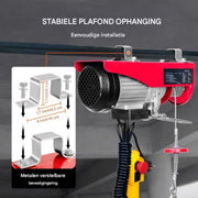 Elektrische Lier - 300-600 kg - Takel - Kabeltakel - 12 m Hefhoogte - 10 m/min - Met afstandbediening