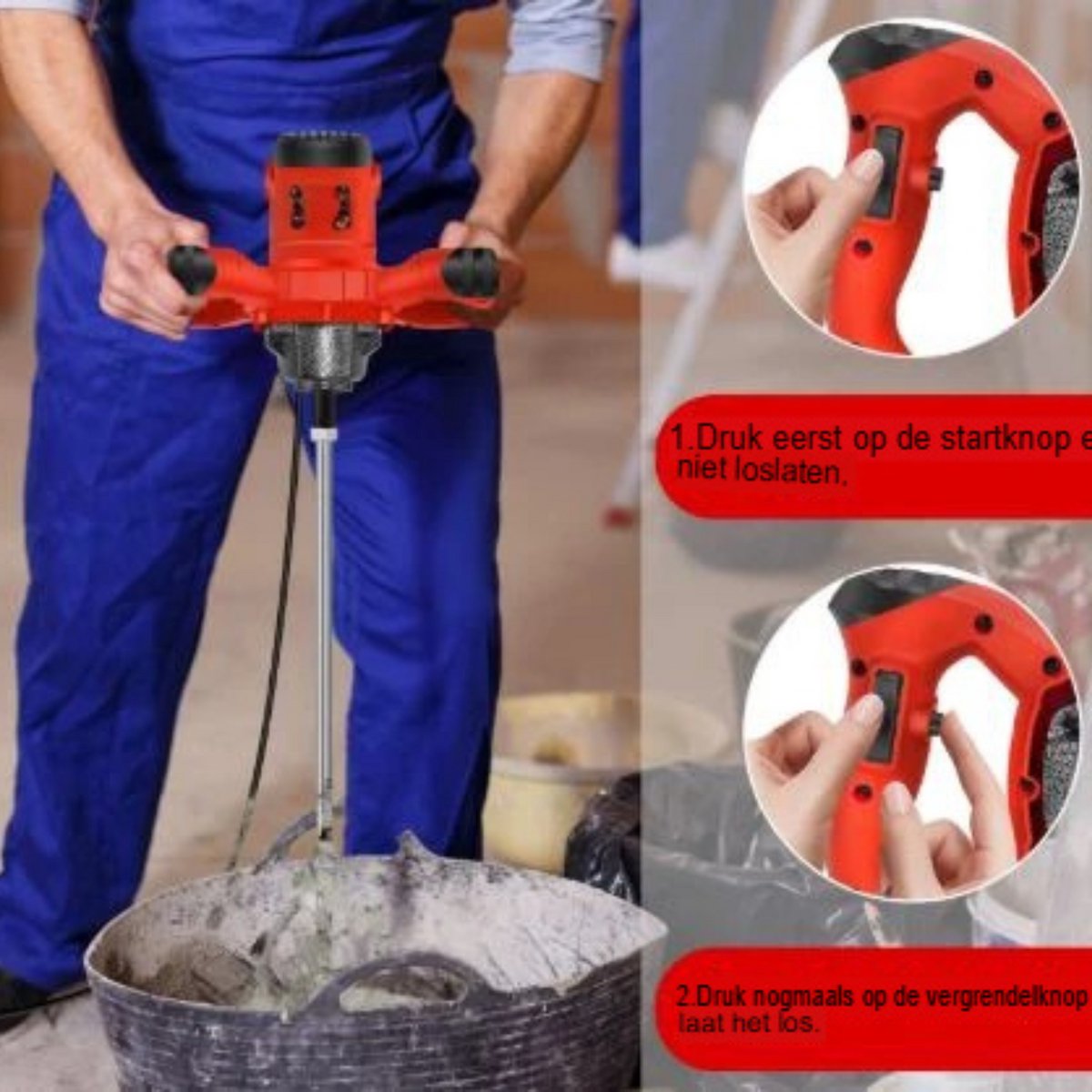 Handheld Betonmixer Zyren - 2600W - 6 Snelheden - Verstelbare Roerder - Elektrische Mix - M14 Mengstaaf - 120mm