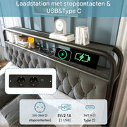 Bed - Tweepersoonsbedden - Tweepersoonsbed - USB C Oplaadfunctie APP-bediening LED Metalen bed - 140x200 - bedframe 4 Laden Fluweel