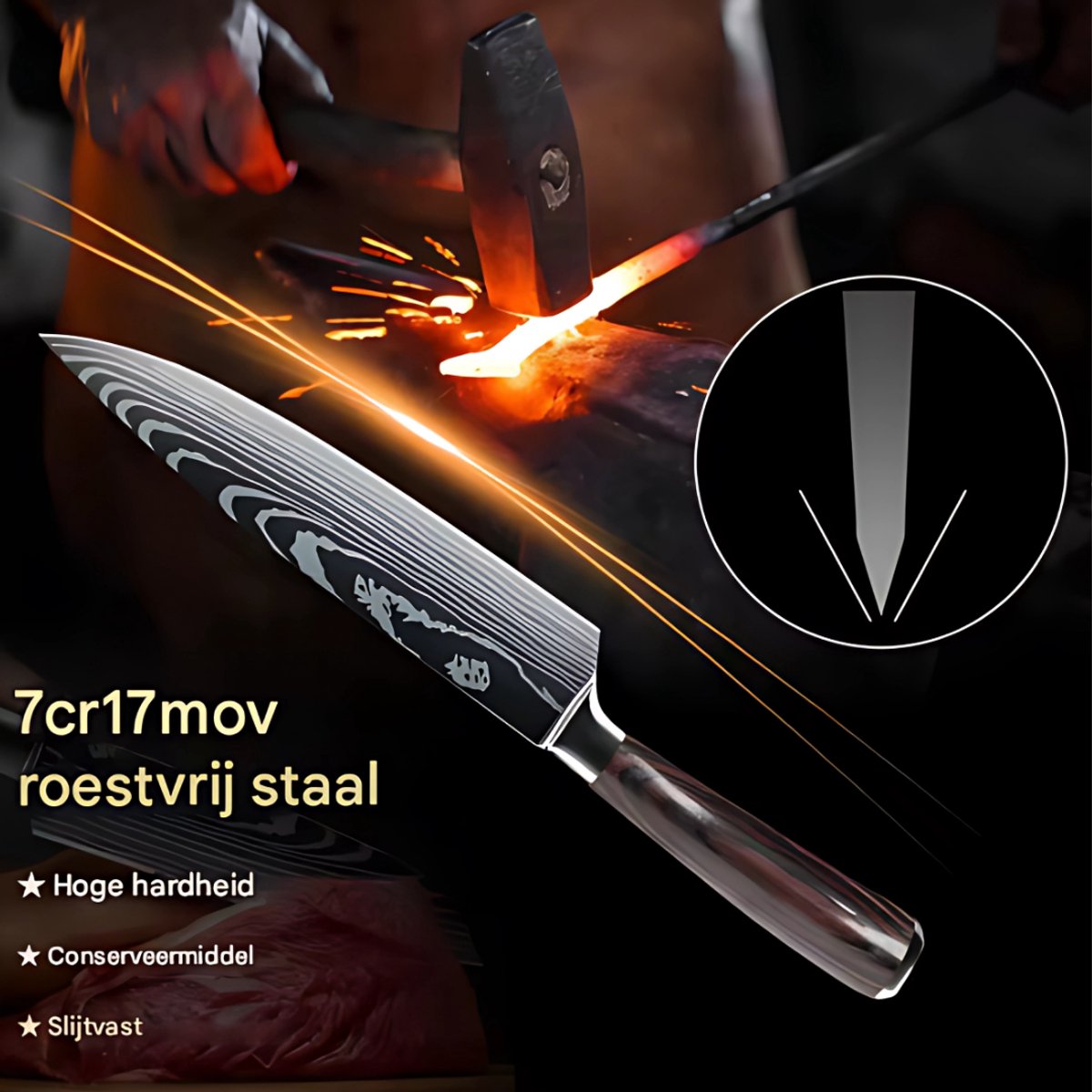 8-delige Japanse keukenmessen set - koksmessenset - Messenset - Keukenmessen - Voor koken en snijden - Laser Damascus patroon, hoogwaardig RVS koksmes - Scherp fruit- en snijmes