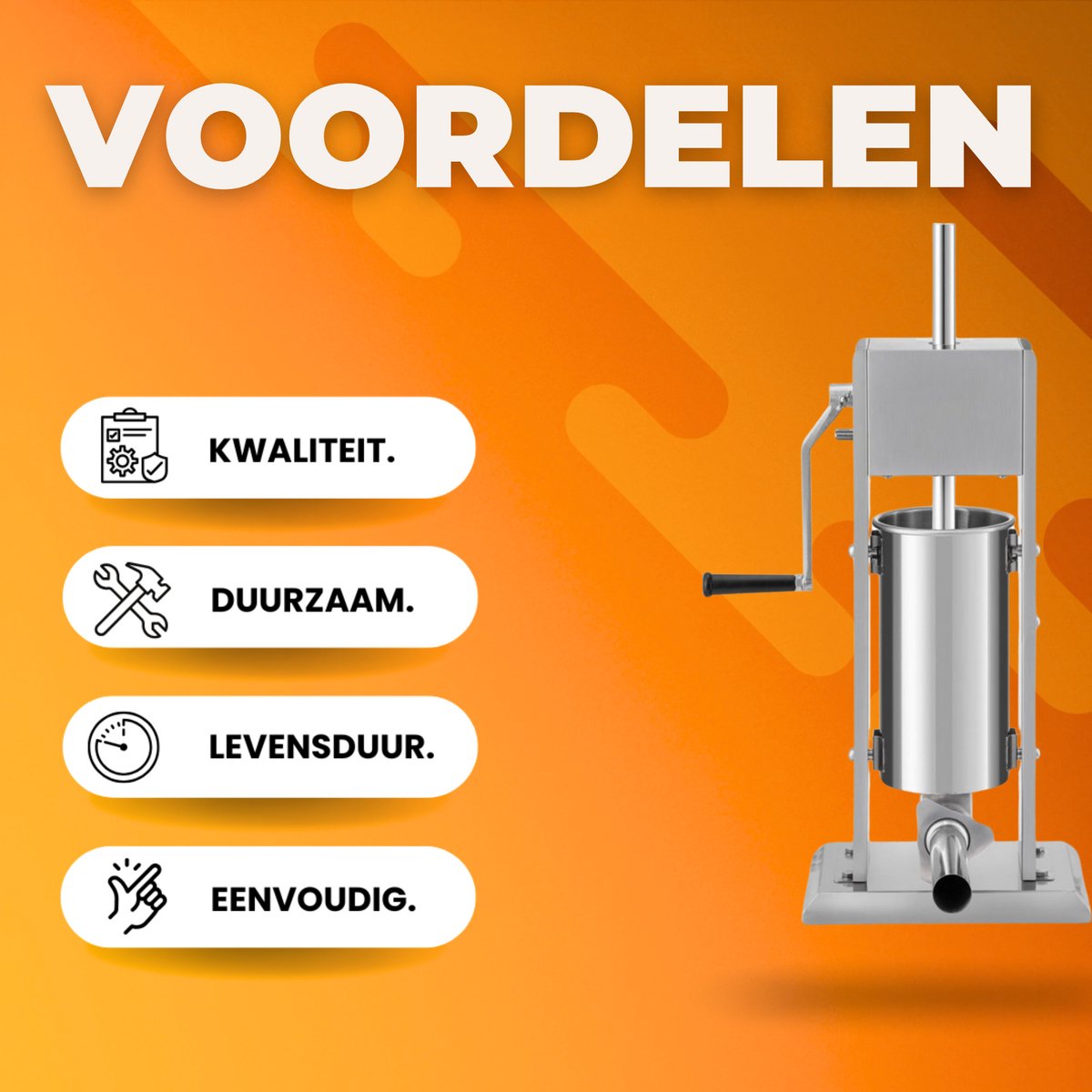Worstvuller - Worstenmaker - Worstenvulmachine - 5L Handmatig - PRO - Met 4 Maten Vulbuizen