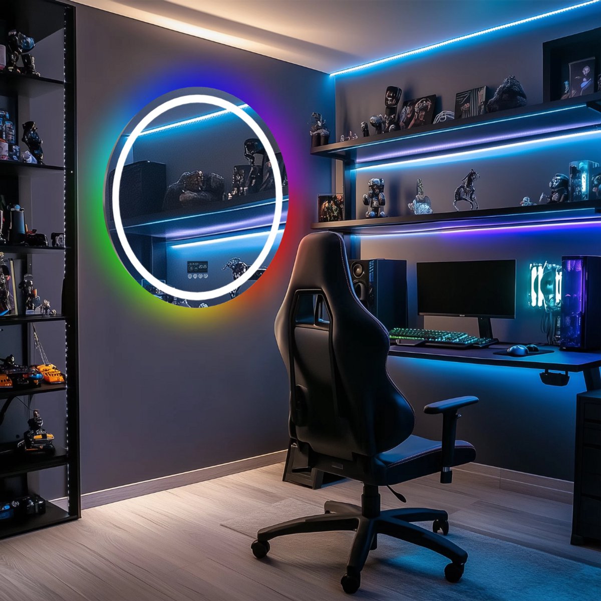 Badkamerspiegel Musica - Met verwarming en LED verlichting - Bluetooth en muziek - Rond - Geen condens - Spiegel voor badkamer - 80x80cm