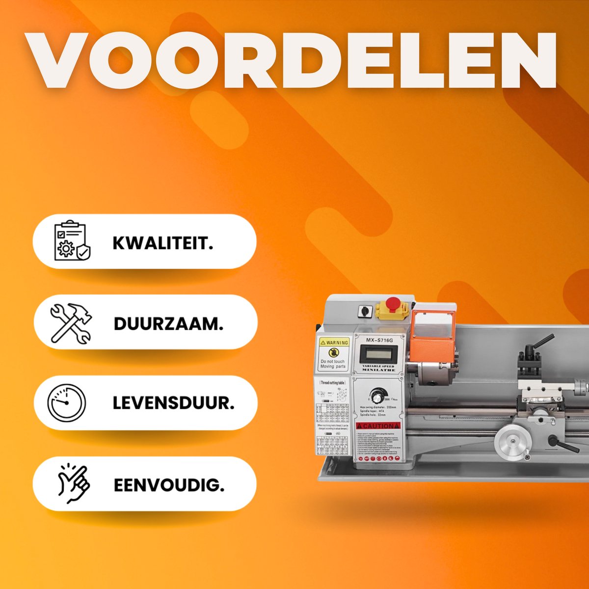 Precisie Metaal Draaibank - 800W - 17,8x40,6cm - 50-2500rpm - MT5 Spindelkegel - Voor Hobby en werkplaats