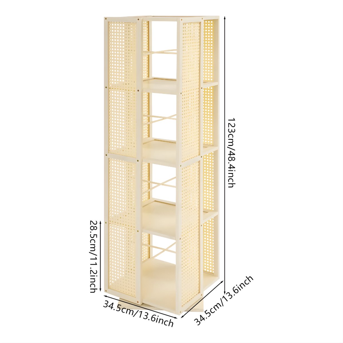 Draaibare boekenkast - Boekenrek - Opberruimte - Voor boekenopslag - Voor boeken en decoratie - 4-laags - 360° draaibaar ontwerp - Cream white