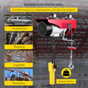 Elektrische kabeltakel - Met afstandsbediening - Takel lier - Hijskraan - 125-250KG - Garage lier - 12m hefhoogte