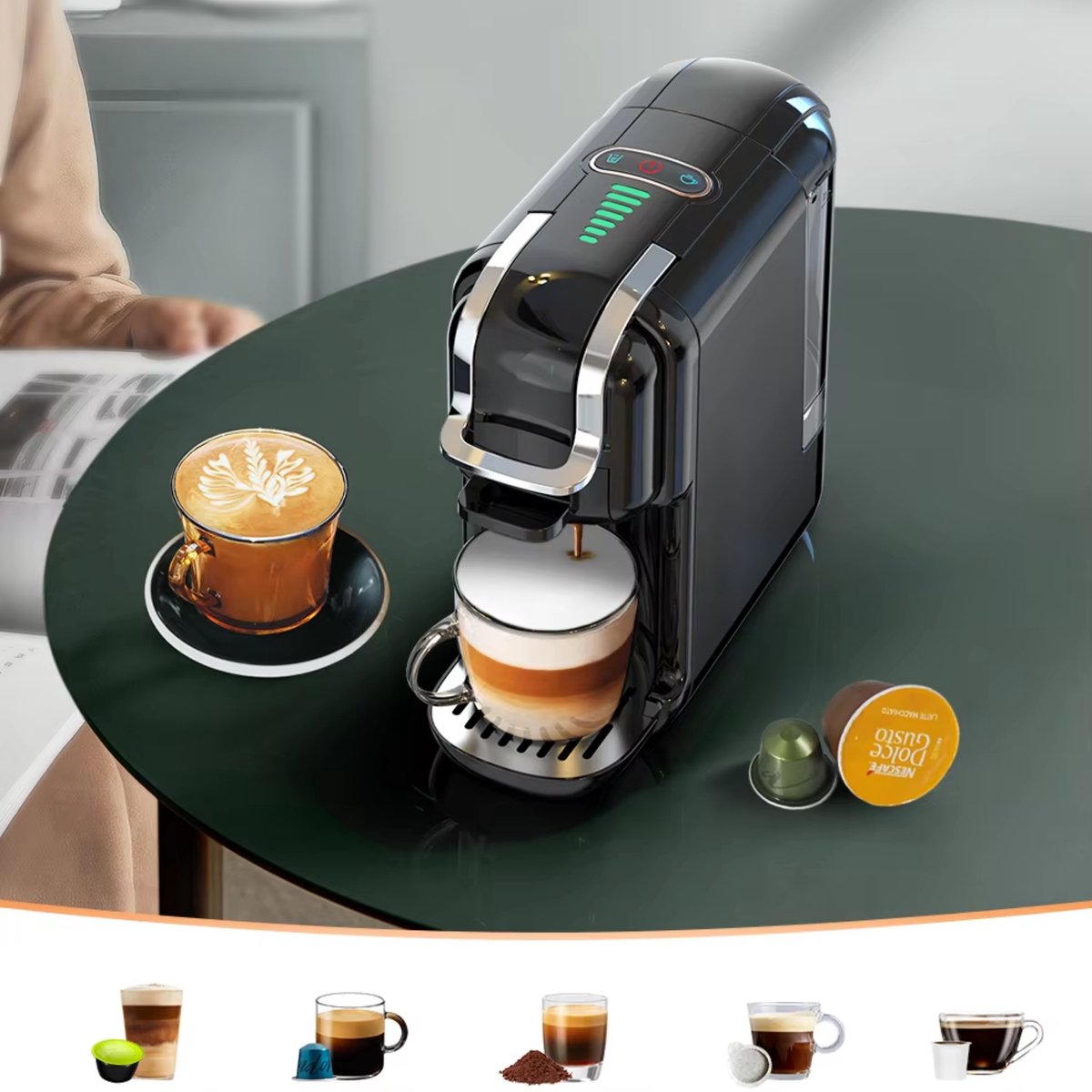 Happyment 5 in 1 Koffiemachine - Koffiezetapparaat - Koffie Automaat - Automatisch - Nespresso - Dolce Gusto - Koffiepoeder - Koffiepads - Zwart