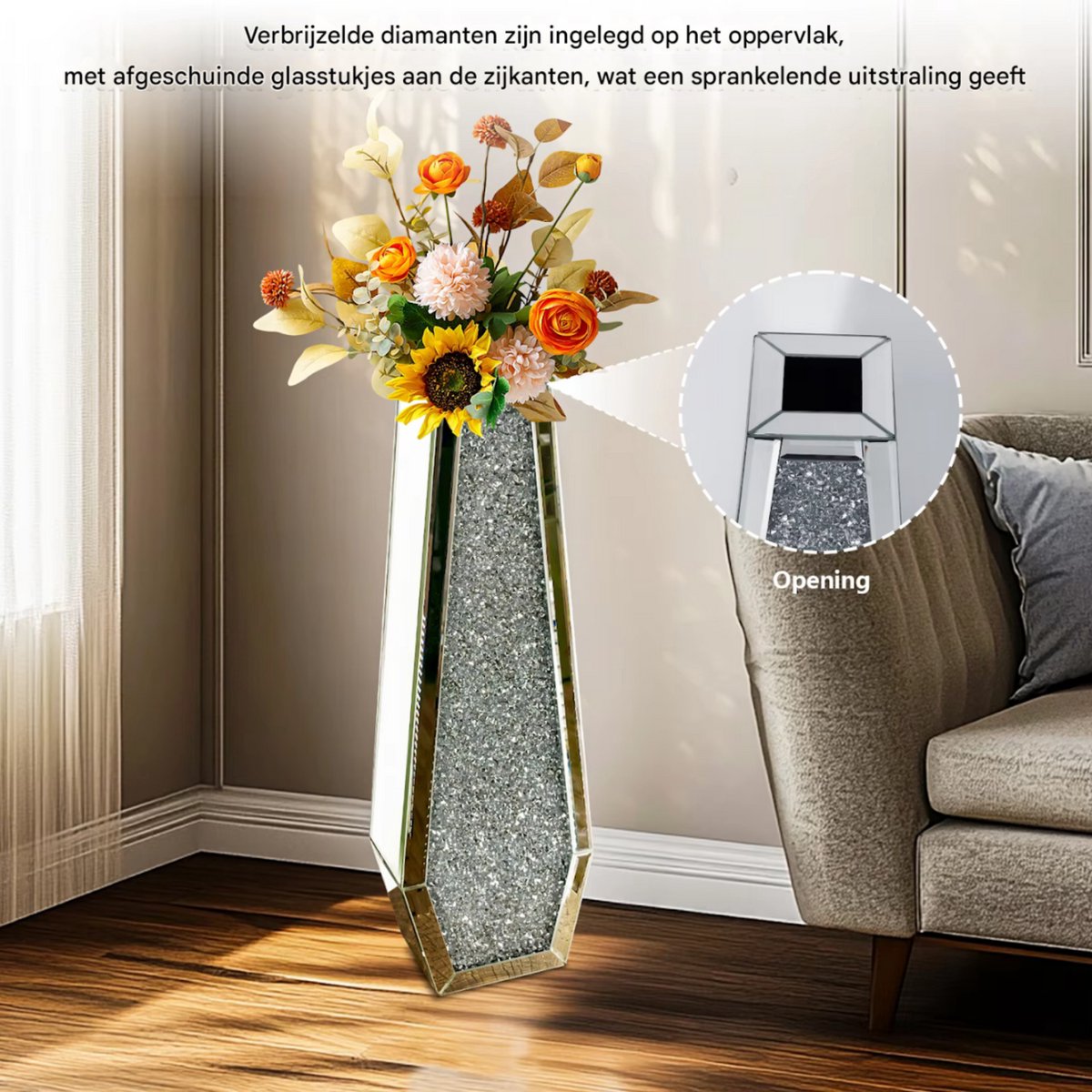 Decoratieve Vloervaas Milano - Grote hoge vaas - Voor Pampas Gras of Kunstbloemen - 68 CM - Voor binnen