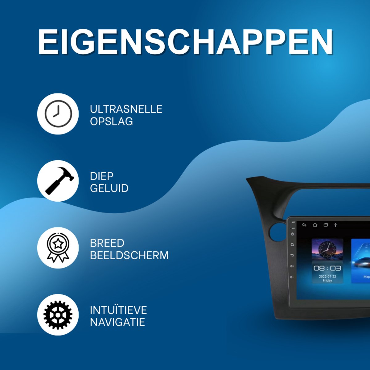 Autoradio met bluetooth - Carplay - Voor Honda Civic Hatchback (2005-2011) - Geschikt voor Apple en Android - Stereo - Navigatie - Navigatiesysteem auto - 1GB 16GB