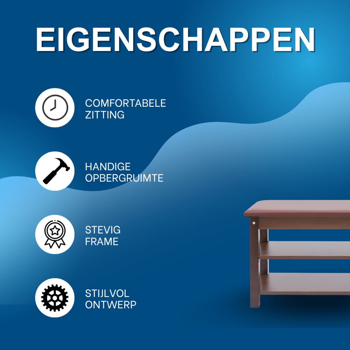 Schoenenbank - Opbergkast - Schoenenrek - Schoenenkast - Voor de hal of entree - Houten frame met stoffen kussen