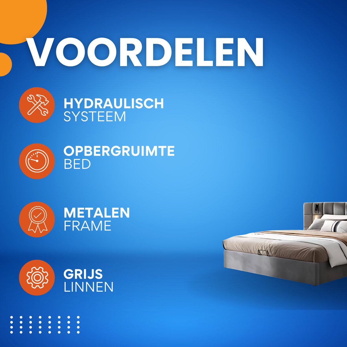 Hydraulisch Bed 180x200 cm - Voor Slaapkamer - Met LED-verlichting, USB-poorten & Verstelbaar Hoofdeinde - Fluweel in Grijs Schaakbordpatroon