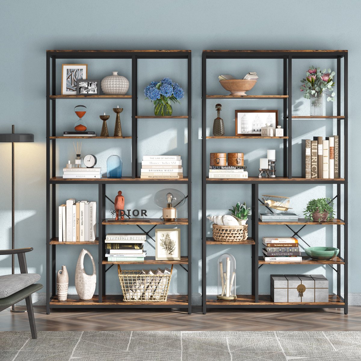 Boekenkast industrieel - Voor woonkamer, slaapkamer of kantoor - Opbergkast - 200cm - Vakkenkast - Bruin