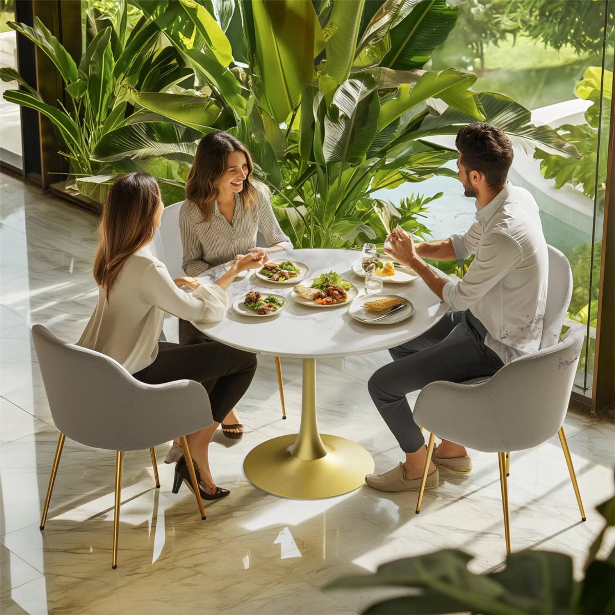 Eettafel Grandiose - 78 cm Hoge Ronde Keuken Eettafel - Gesinterde Stenen Top met Voetstuk Base - Bistro Tafel voor Vrije Tijd en Hoogteverstelling