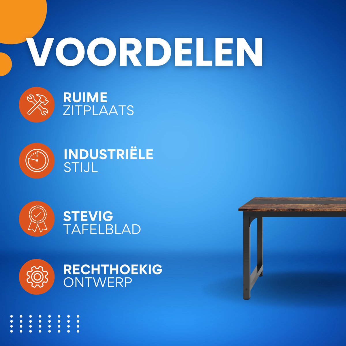 Eettafel Oslo - 75 cm (H) × 160 cm (B) × 80 cm (D) - Voor 6 personen - Voor Keuken of eetkamer - Bruin