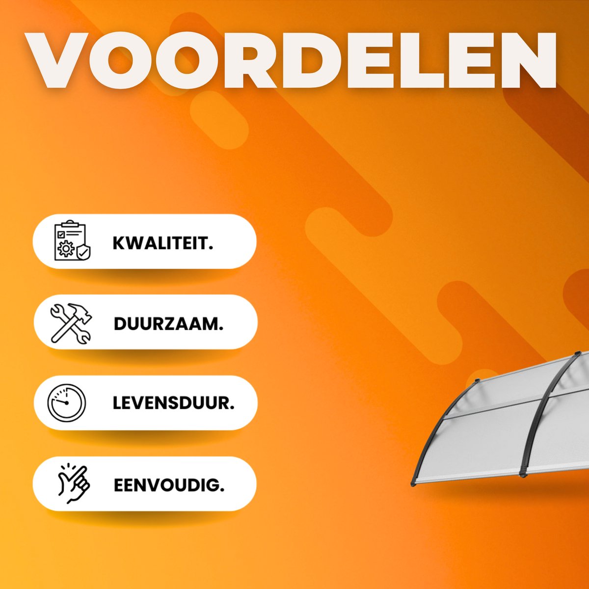 Voordeurluifel - Deurluifel - 199cm - Dakbedekking - Voordeur afdak - Polycarbonaat - UF50+ Zonweringsfolie - 965x1987mm