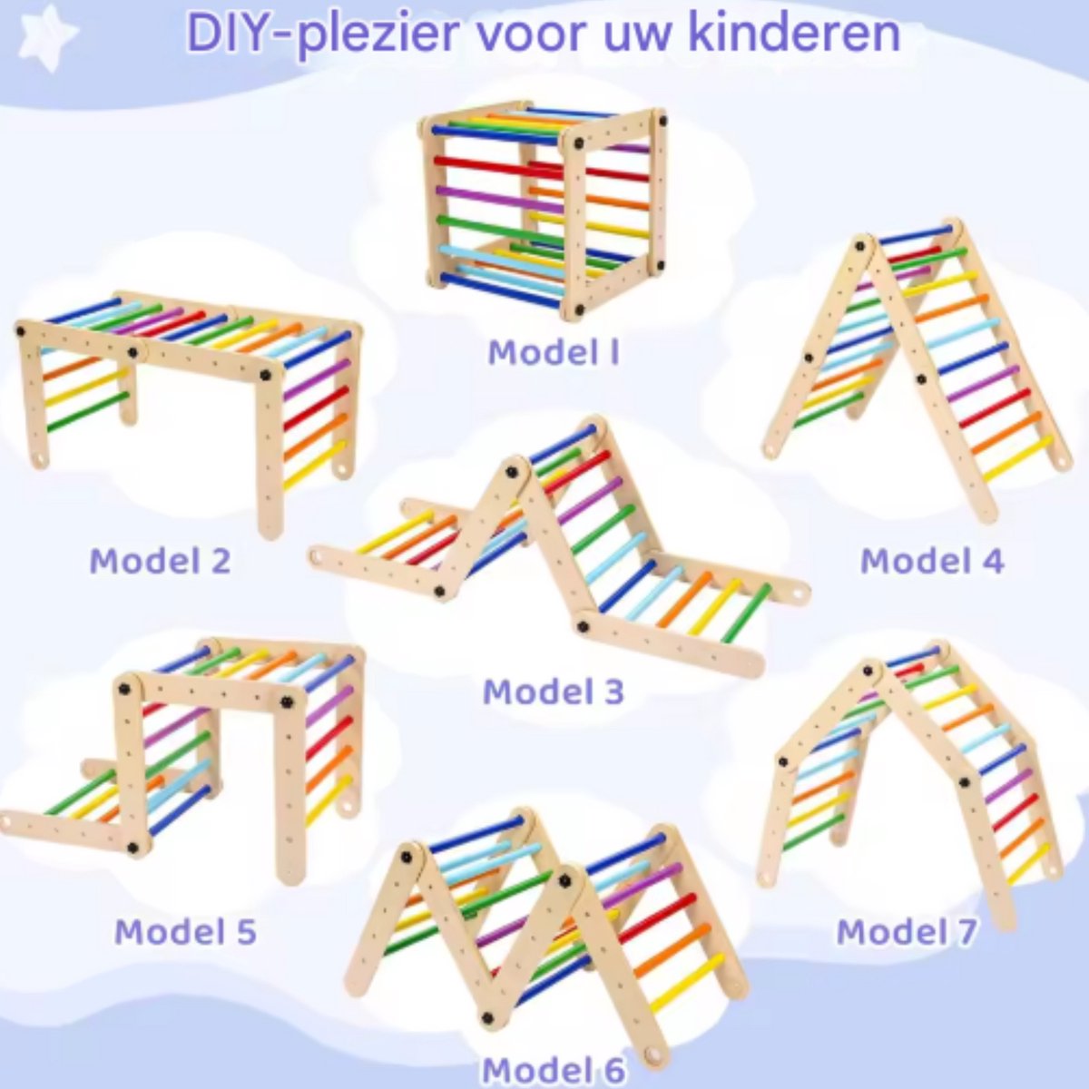 3-in-1 opvouwbaar driehoekig klimspeelgoed - Buitenspeelgoed - Voor kinderen, speelgym, klimmer en rocker - Binnenklimtoestel met oprit - Houtlook