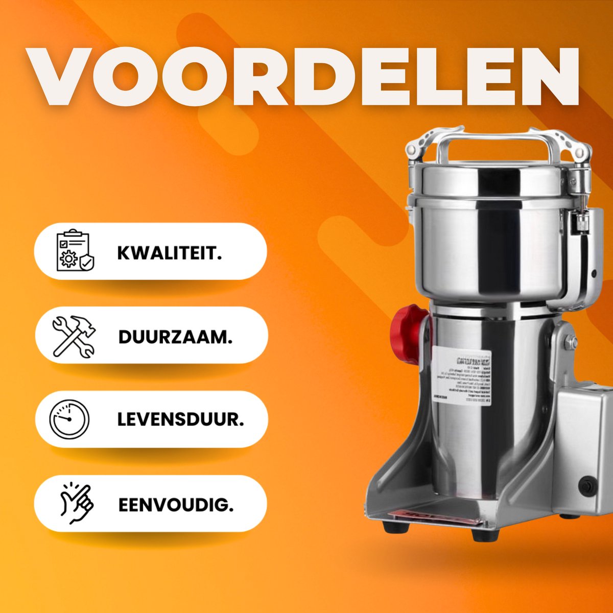 Elektrische graanmolen - Kruidenmolen - Kruiden maler - Spice grinder - RVS - 3750W - 1000gr