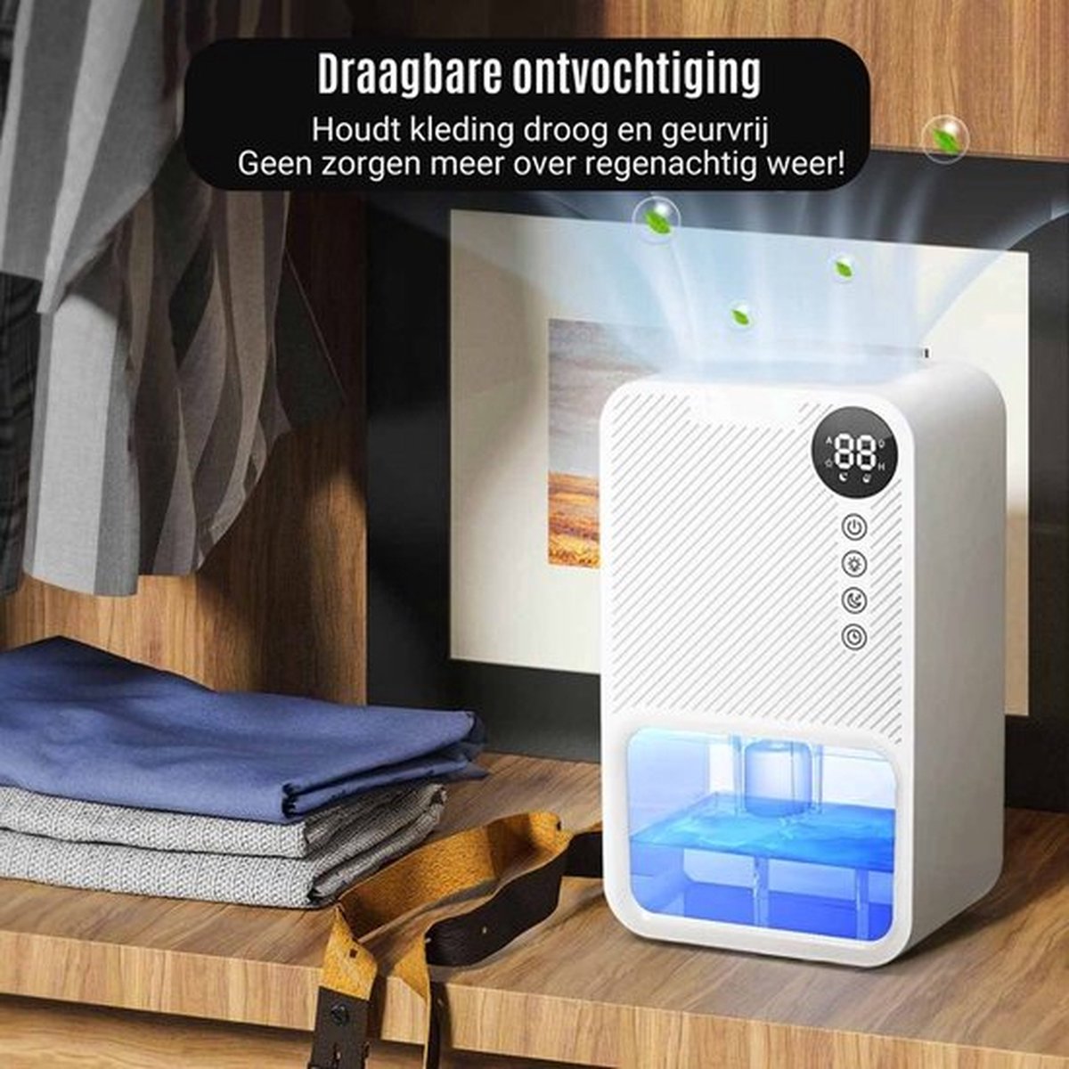 Happyment Luchtontvochtiger Deluxe - Dehumidifier voor slaapkamer - Ontvochtiger - Huiskamer of Badkamer - Super stil - Met Touchscreen - Timer - Tot 1100 ml