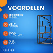 Boekenkast industrieel - Voor woonkamer, slaapkamer of kantoor - Opbergkast - 170cm - Vakkenkast - Khaki