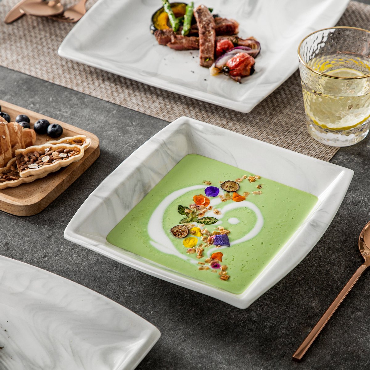 Imperial Ontbijtborden – 12 delig – Marmerlook Keramisch – Dinerborden – Breakfast Plates