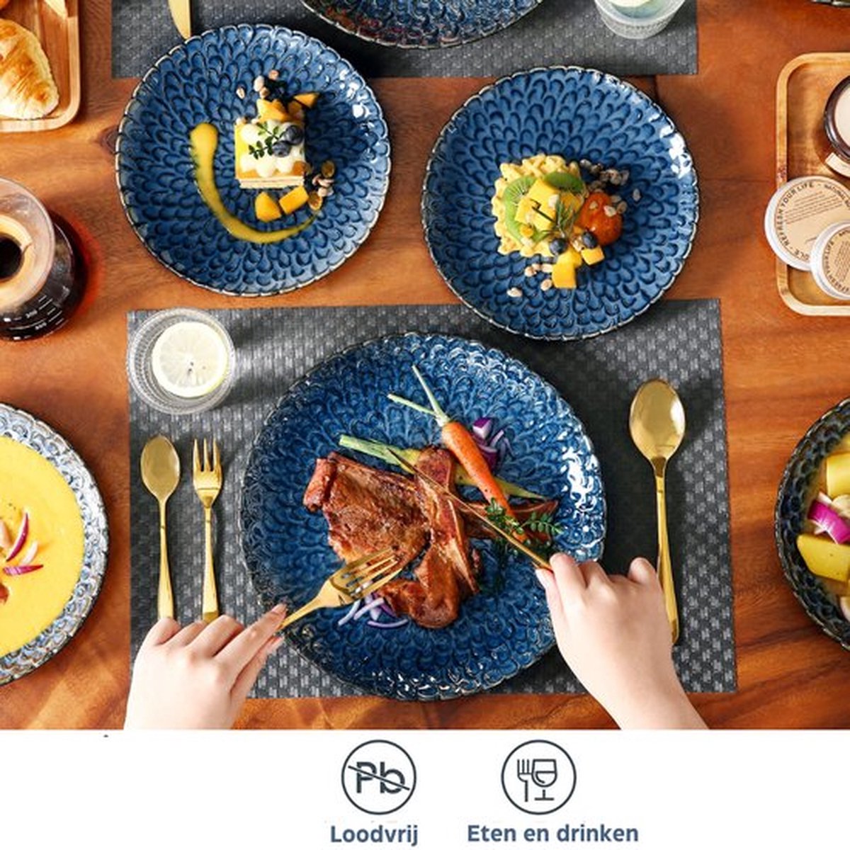 Happyment Serviesset Deluxe - 8 Persoons - Porselein - 24 Delig - Bordenset 8 persoons - Bordenset 24 delig - Blauw