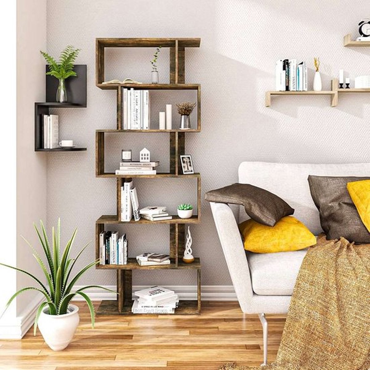Bolt Edge Boekenkast - 6 Vakken - Bruin - Houten Boekenkast - 60x23.5x160CM