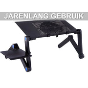 Laptoptafel – Tablethouder - Bedtafel - Laptopstandaard – Voor bureau, bed en bank – Met koelventilator, muismat en ergonomisch design – Zwart / Metaal