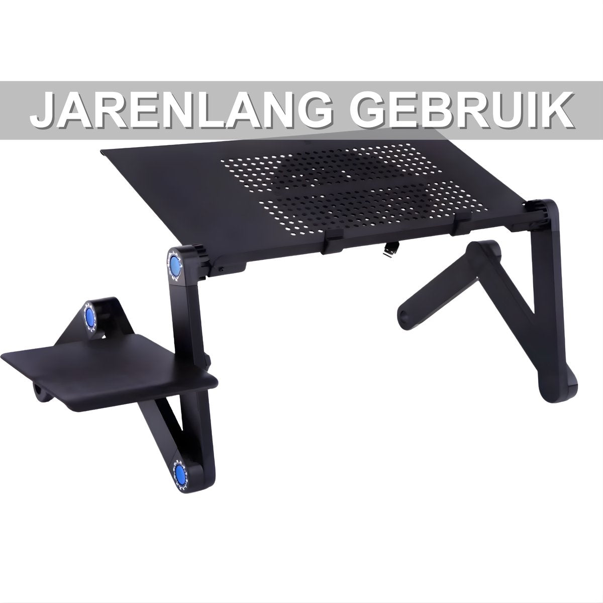 Laptoptafel – Tablethouder - Bedtafel - Laptopstandaard – Voor bureau, bed en bank – Met koelventilator, muismat en ergonomisch design – Zwart / Metaal