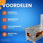Campingkachel Fioren - Campingtent Houtkachel - Kooktoestel - Voor Buitenverwarming - Pannen - Grill - RVS