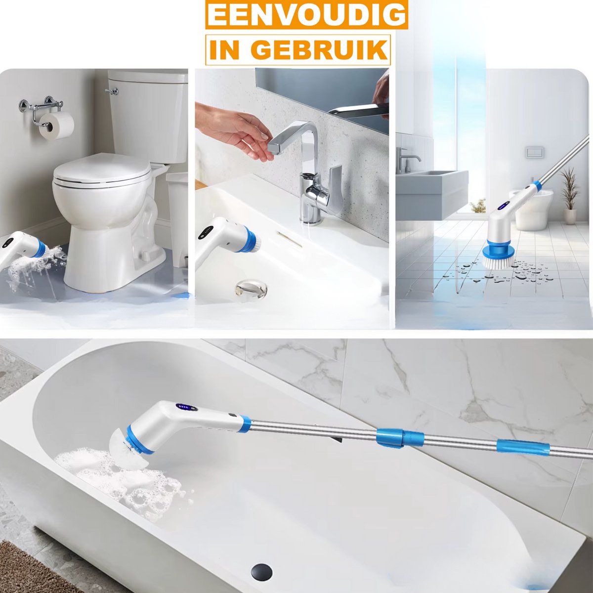 Elektrische Spin Scrubber Tavien - 10-in-1 - Draadloze Oplaadbare Reinigingsborstel met Verstelbare Handgreep voor Douche & Thuisgebruik