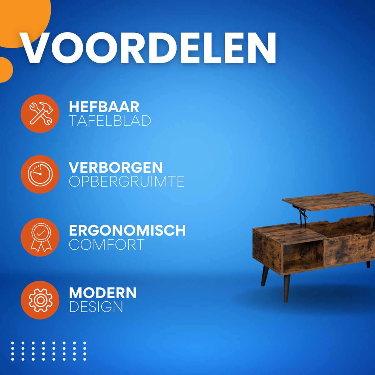 Salontafel Dulvia- Bruin - Tafel voor woonkamer - Met opbergruimte en hefplank - Laptoptafel