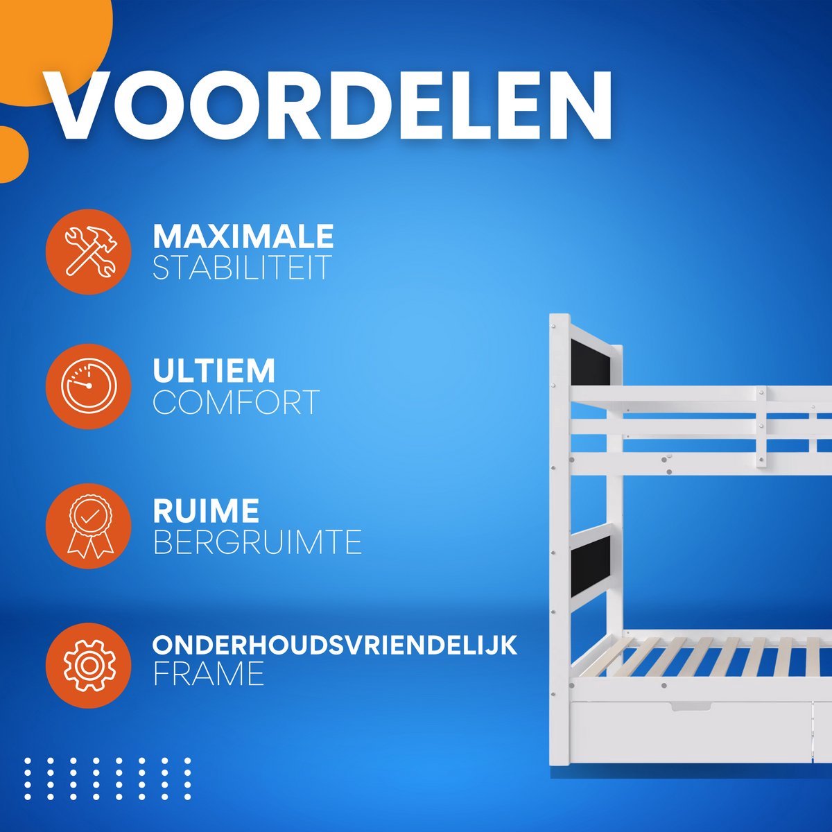 Stapelbed Fioren voor kinderen - 90x200 cm - Kinderbedden - Hoogslaper - Met Hoektrap, valbeveiliging en raam - Peuterbed