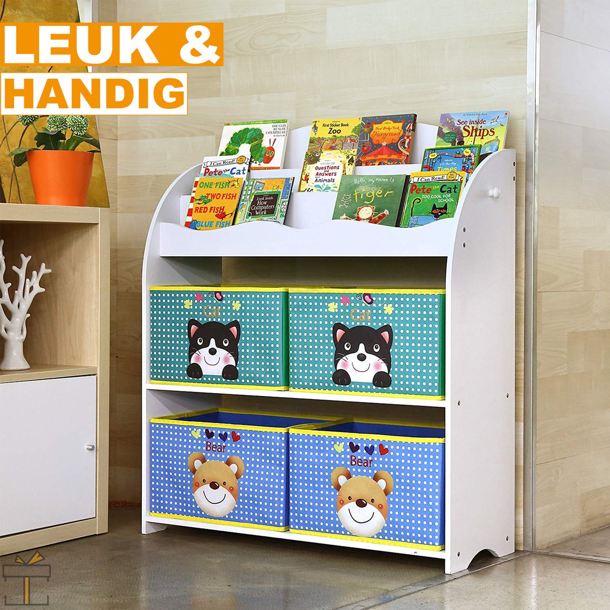 Happyment Boekenkast voor kinderen - Speelgoedkast - Kinderkamer - Opbergkast kind - Boekenrek - Hout - 83x30x98cm